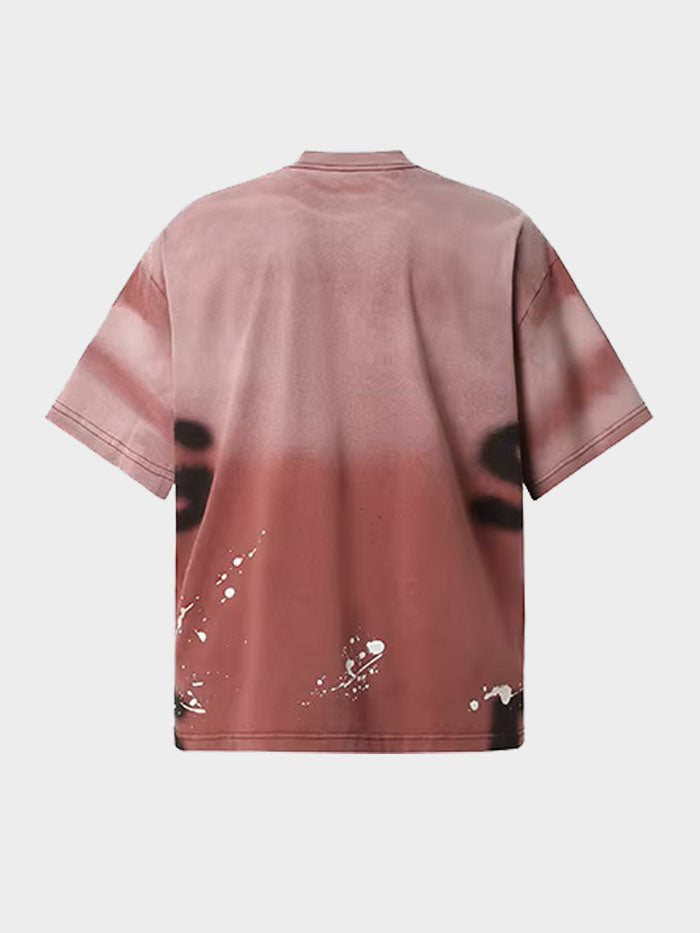 Burgundy graphic tee with “Break the Mold” print and full graffiti text design