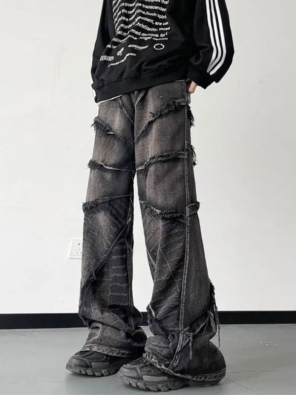 Backside of men's streetwear jeans showing large pockets and relaxed fit